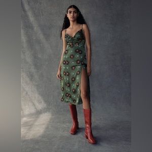 Urban Outfitters Mariah Green Satin Midi dress